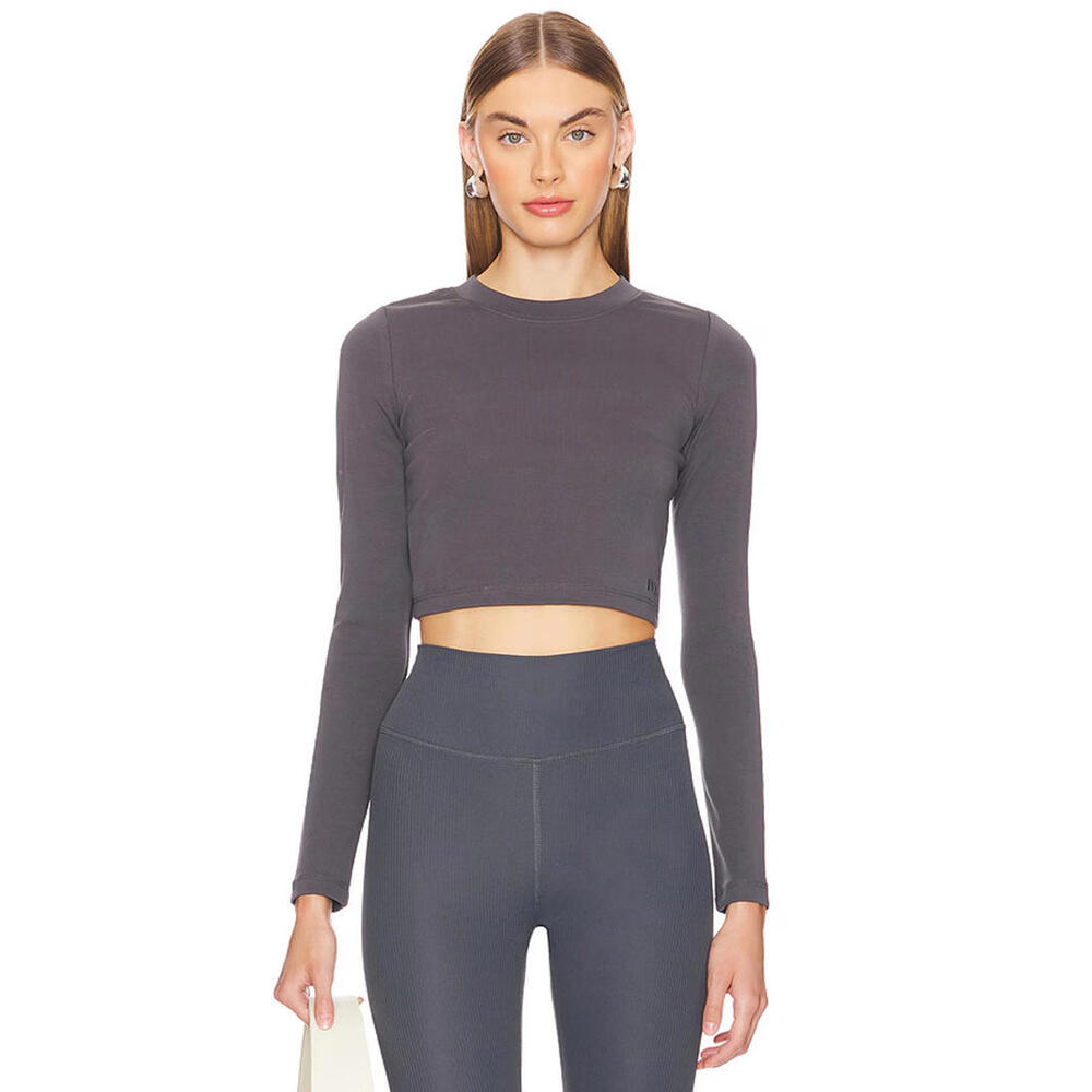 IVL Collective Cotton Jersey Cropped Top Women's Gray L  Athletic Gym $78 msrp